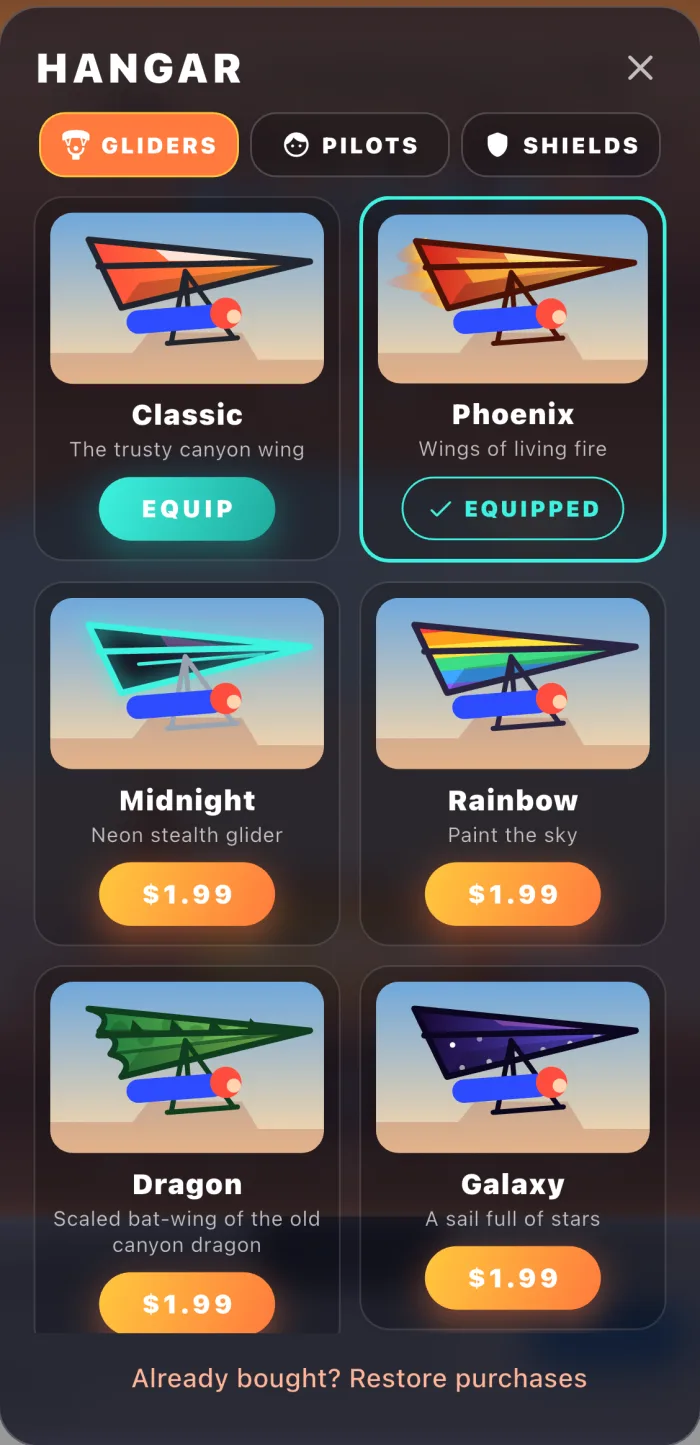 Canyon Glider hangar with glider designs