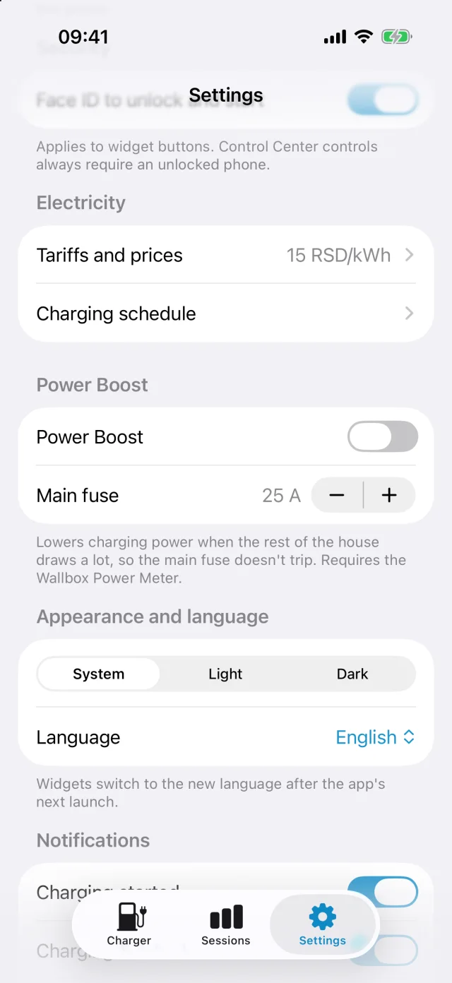 Settings: tariffs, schedules and Power Boost