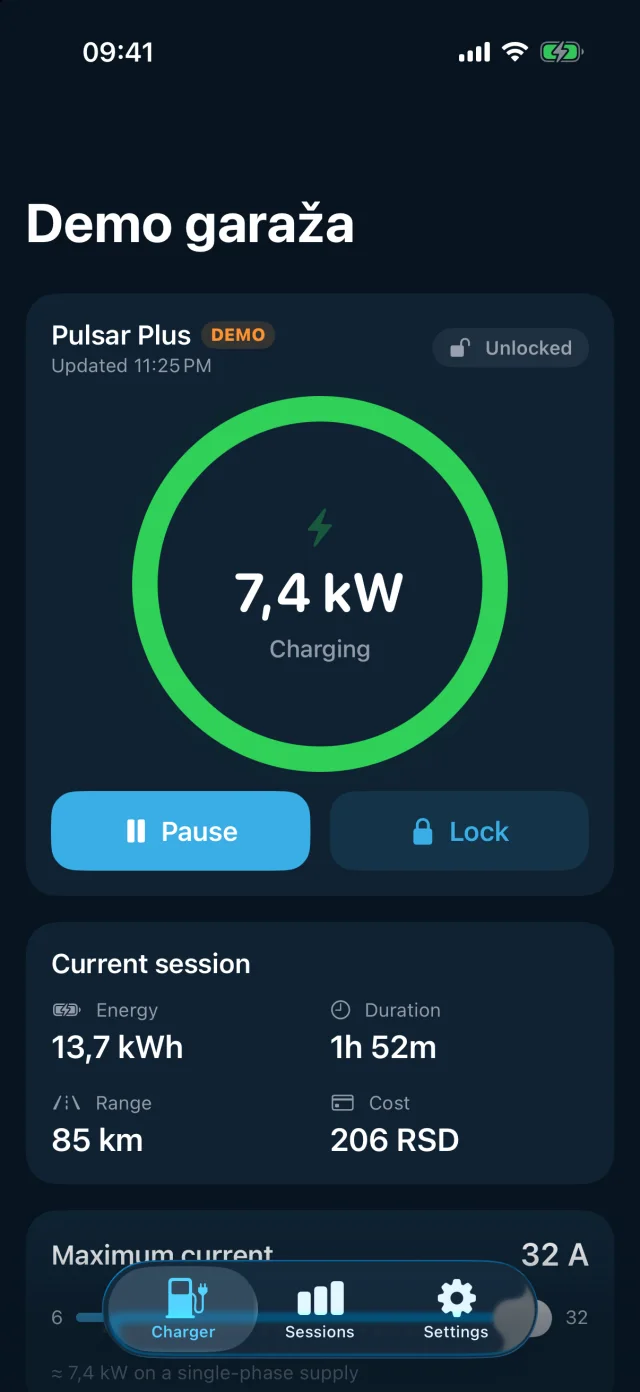 EV Charger Automate dashboard in dark mode
